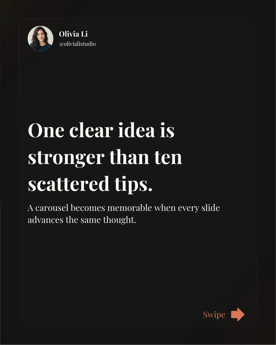 The same carousel cover shown in the Prose · Dark theme